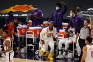 Jae Crowder #99 of the Phoenix Suns reacts to a three-point shot